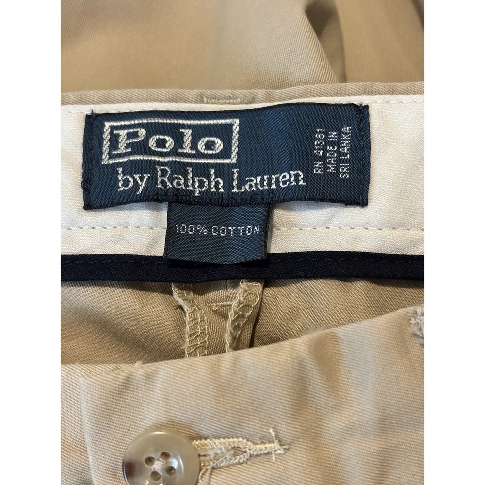 Polo Ralph Lauren Mens 34x31 Beige Classic Khaki Pants‎ Cotton Flat Front Chino
